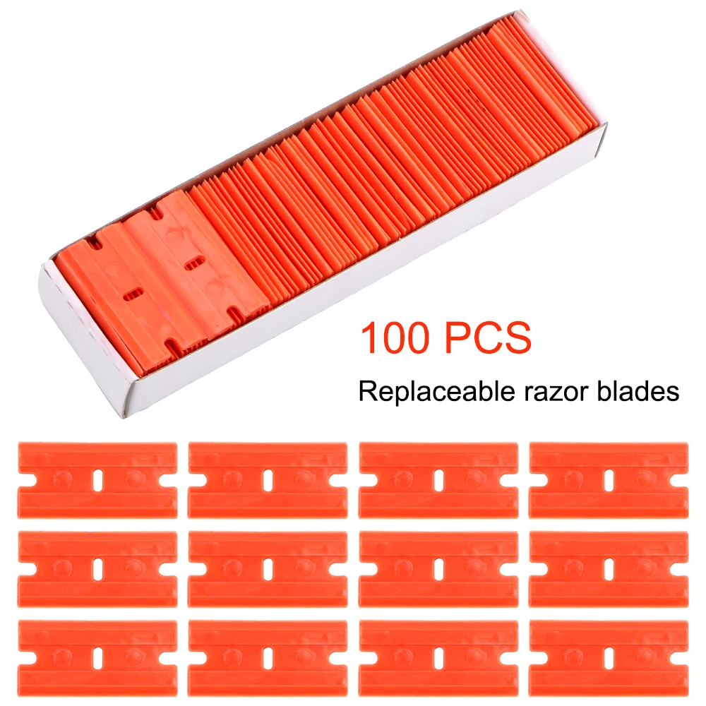 Car Wrap Sticker Squeegee Lable Clean Razor Glue Remover Window Glass Clean Scraper 100pcs Double Edged Plastic Razor Blade