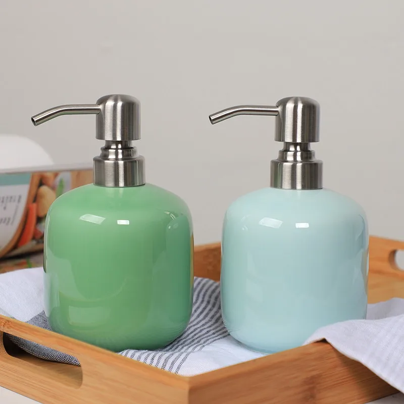 Ceramic Liquid Soap Dispenser Bathroom Shampoo Shower Gel Bottle With 304 USU Press Head European Style Bath Hardware Gift 430ML