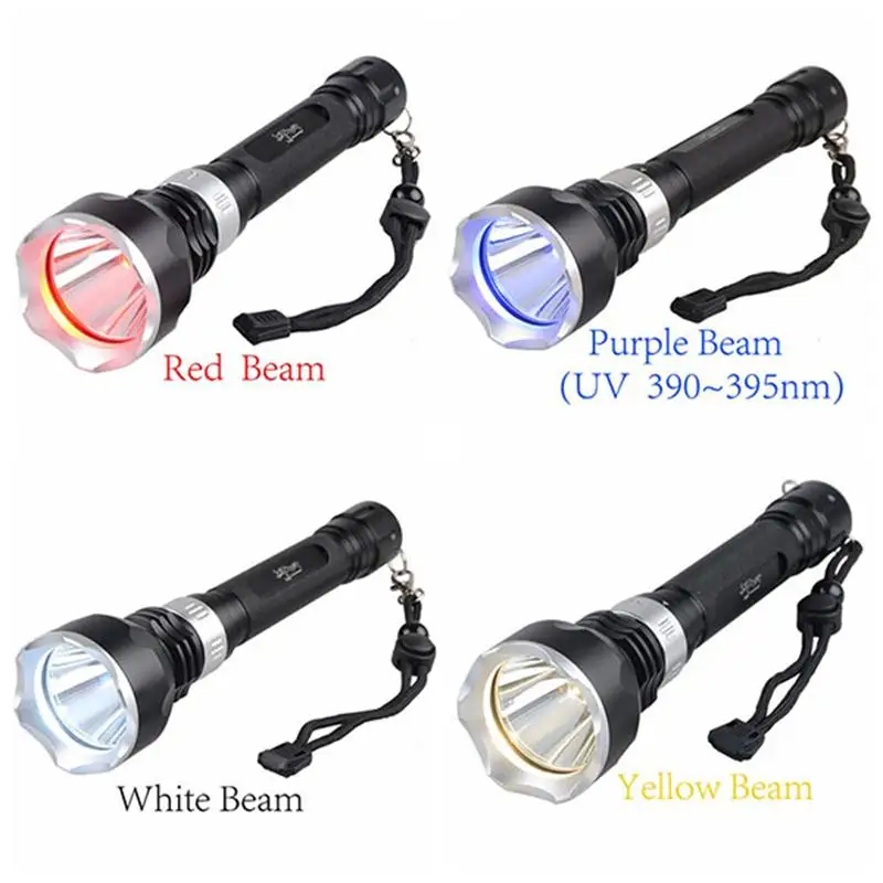 TopCom Professional Underwater 50m Diving Flashlight Powerful 10W LED Diving Light IP68 Underwater UV/Red/Yellow/White Lantern