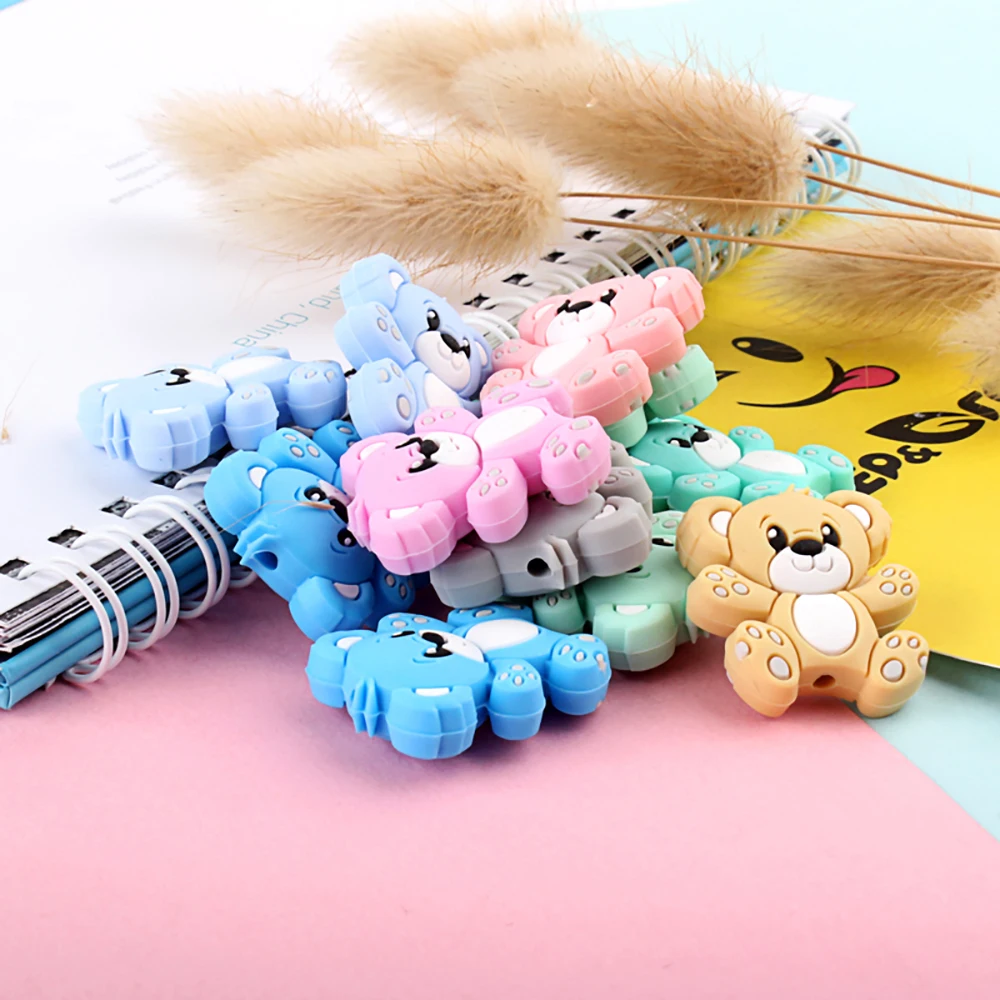 8pcs/lot Mini Bear Silicone Beads Baby Dummy Cartoon Pacifier Chain Teether Toys Accessories BPA Free Pearl for Baby Oral Care