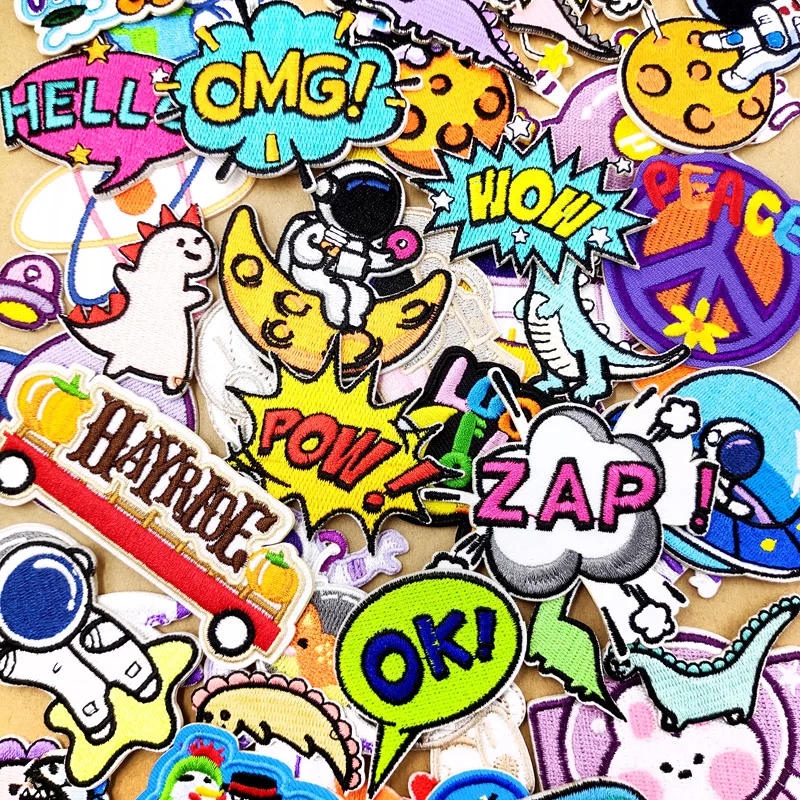 POW ZAP Stick-On Patches Cloth Mend Decorate Clothes Apparel Sewing Decoration Applique Badges Patch Fashion OK  HELLO