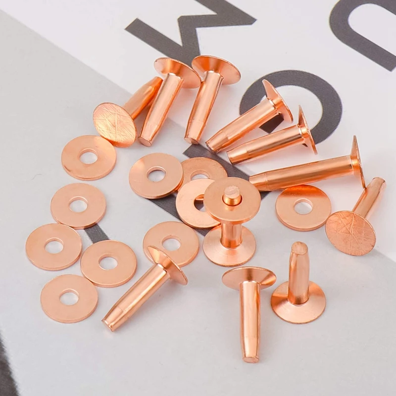 20Pack Copper Rivets and Burrs (14mm and 19mm) with 2Pcs Punch Rivet Tool for Belts, Bags, Collars, Leather-Crafting