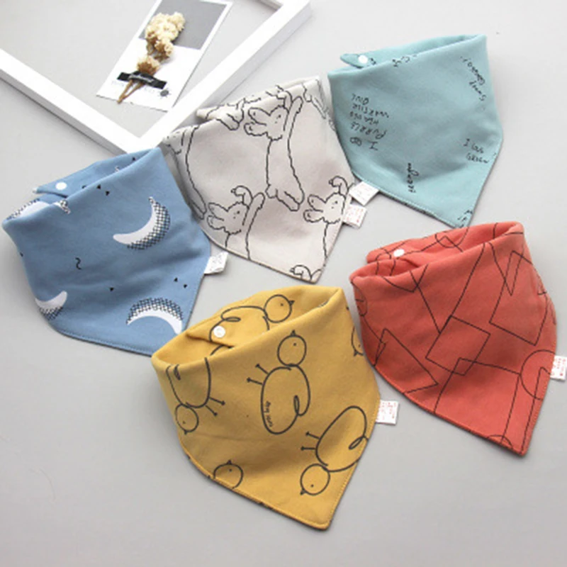 5Pcs/Set Baby Bibs Triangle Double Cotton Bandana Bibs Baby Boys Girls Babador Feeding Smock Infant Burp Cloth Baby Saliva Towel