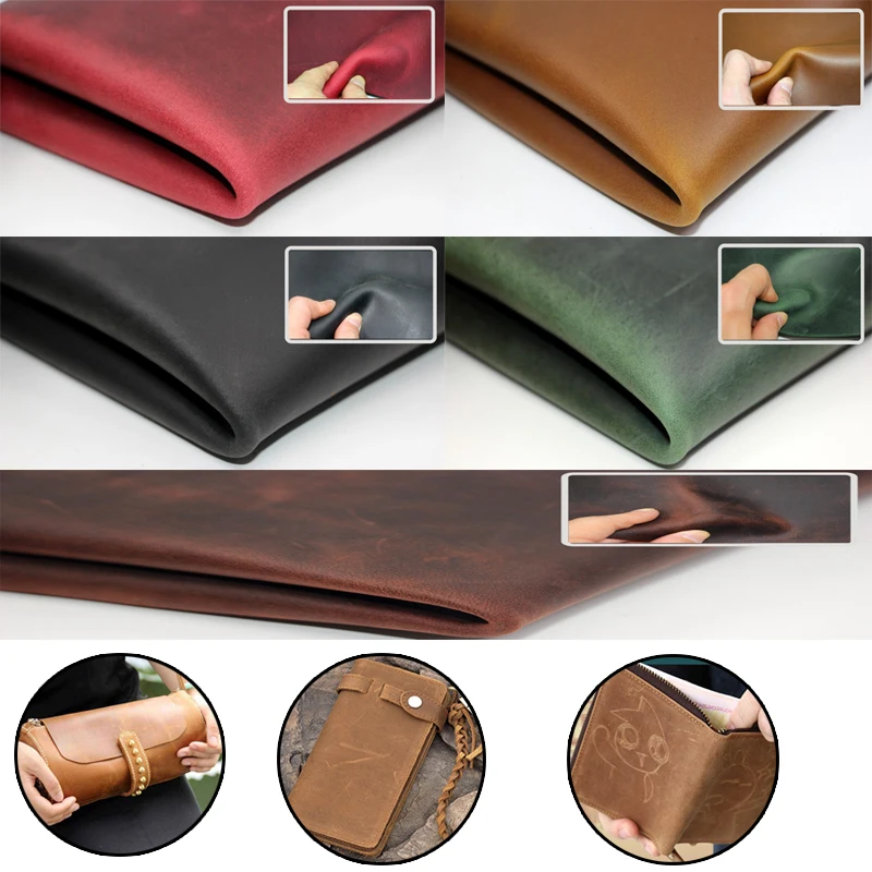 Crazy Horse Leather Material DIY Hand Leathercraft Vintage Oil Tanned Leather Piece Pull-Up Cowhide First Layer of Leather