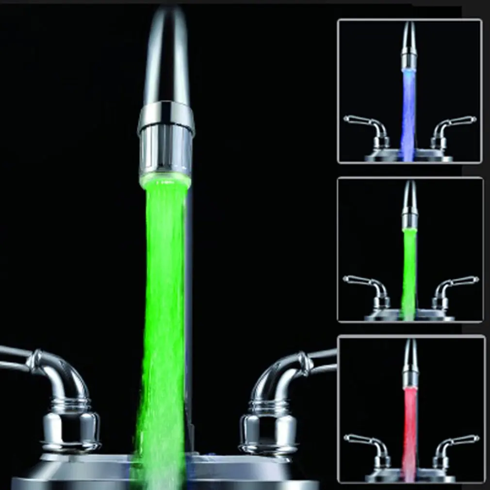 LED Temperature Sensitive 3-Color Light-up Faucet Kitchen Bathroom Glow Water Saving Faucet Aerator Tap Nozzle Shower LED Faucet