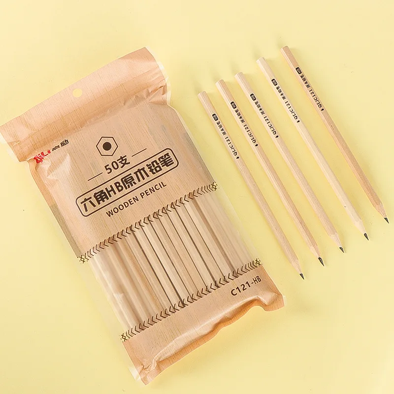 50 log HB pencil environmental protection wood hexagonal pencil student test drawing writing school supplies