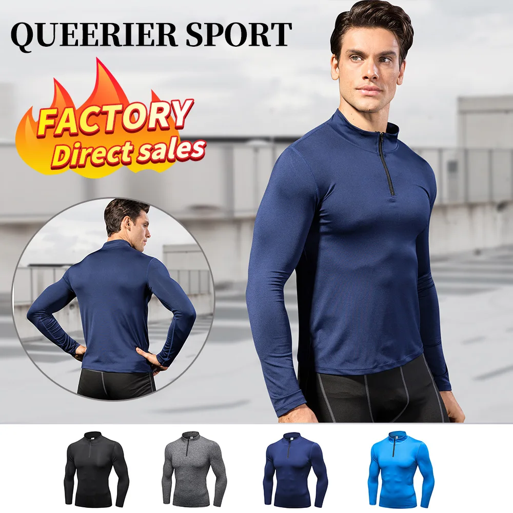2021 Running Shirt Men's Long-Sleeved Fitness Slim Top Men's Compression Dry Half Zipper Leisure Fitness Quick-Drying T-Shirt