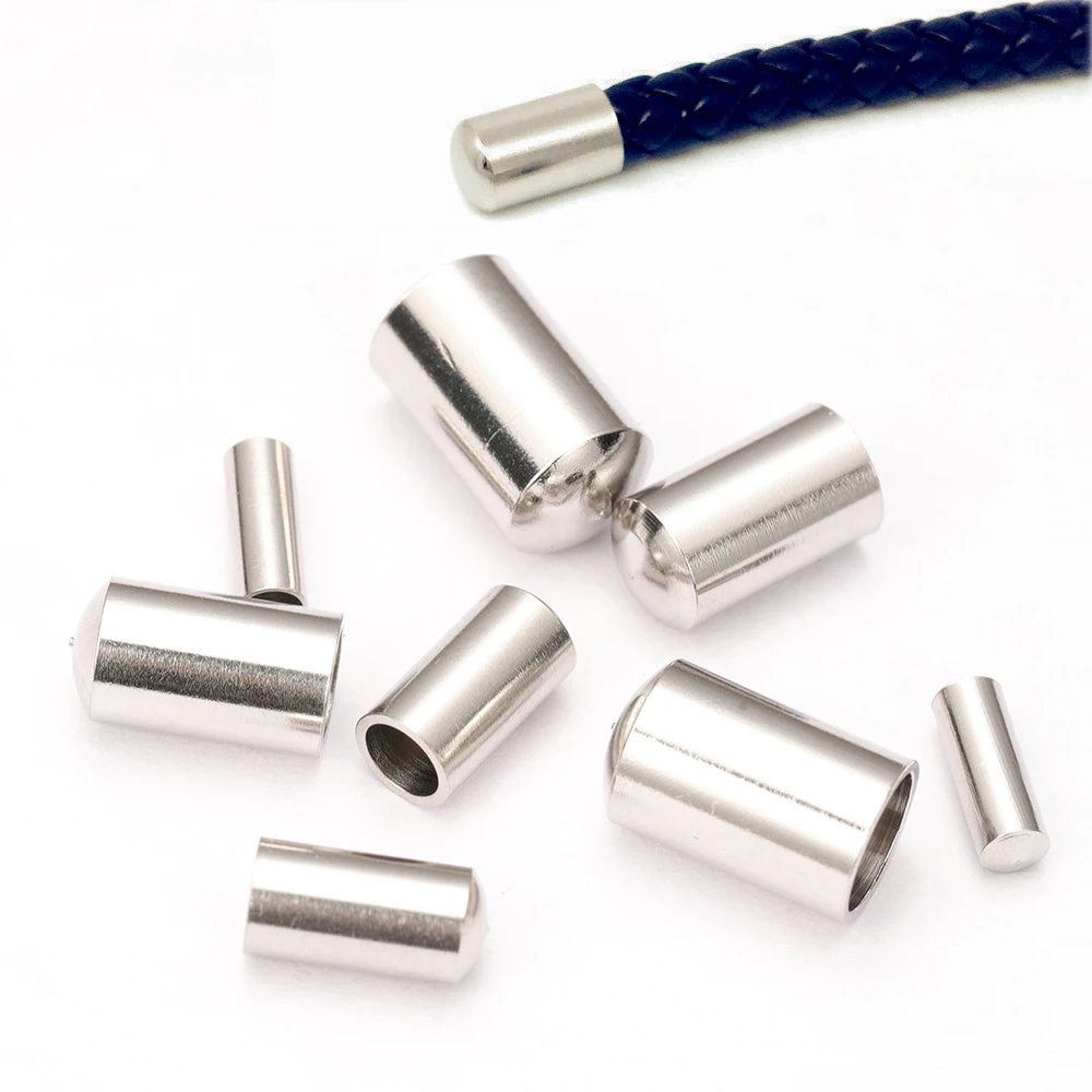 50pcs/lot Stainless Steel End Caps 2/3/4/5mm Hole fitting Leather Rope Cord Thread End Crimping For DIY Bracelet Jewelry Making