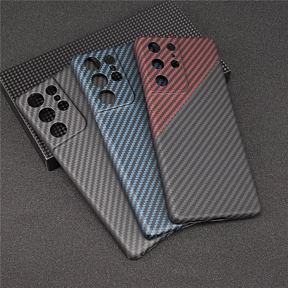 Real Carbon Fiber Lens Protection Phone Case for Samsung Galaxy S21 Plus Ultra Carbon Fiber Hard Cover Cases