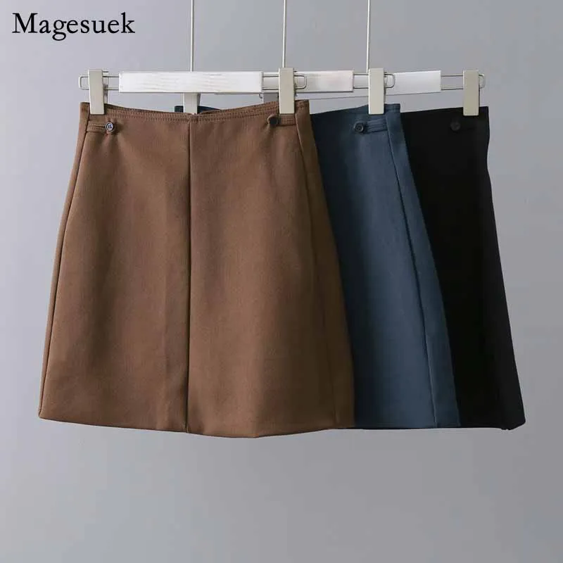 

High Waist Slim A-line Skirt Solid Button Skirt 2020 Autumn New Fashion Casual Korean Style All-match Mini Skirt Faldas 11282
