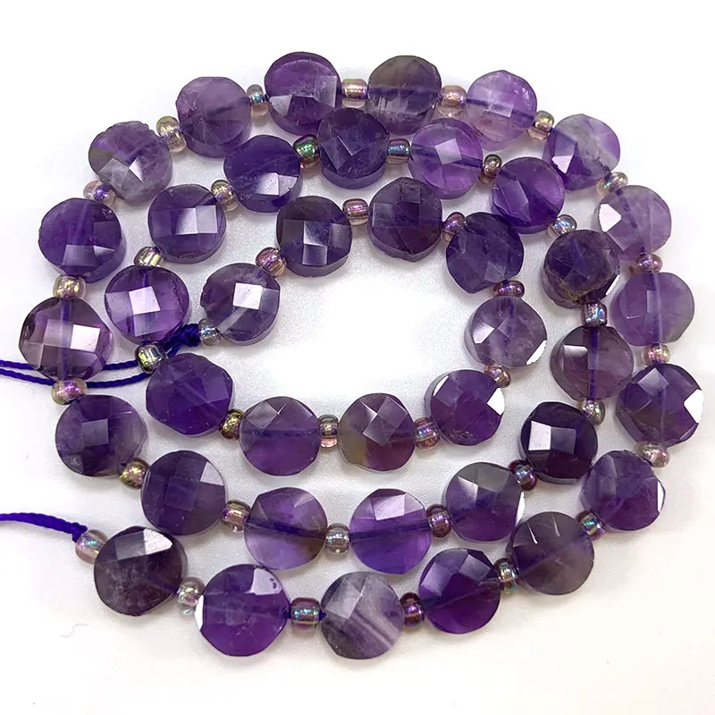 

8mm Natural Purple Amethysts Beads Faceted Coin Quartz DIY Loose Beads For Jewelry Making Beads Women Bracelets Necklace Gift