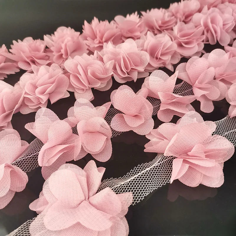 Pink Meat Chiffon Lace Fabric Ribbon Decoration Flower Gift Ribbon Handicraft Non-woven Fabric Bottom Laces 50mm Width