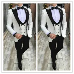 Tailor Made Weiß Bräutigam Smoking Herren Hochzeit Anzüge Schwarz Erreichte Revers Mann Blazer 3 Stück Slim Fit Männlichen Jacke Doppel brust Weste