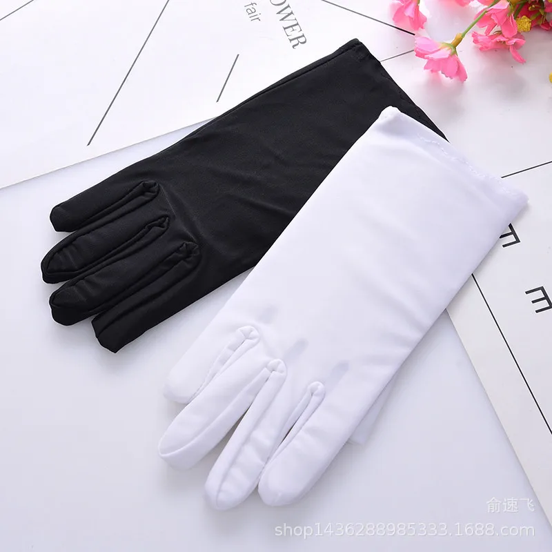 Spring and Summer Men\'s High Elastic Spandex Gloves Jewelry Gloves Sunscreen Thin Gloves Etiquette White Command Elastic Gloves