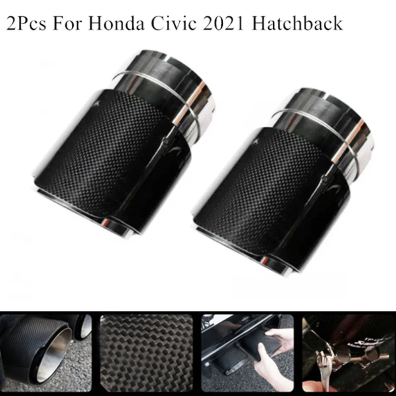 

For Honda Civic 2021 Hatchback Real Carbon Fiber Rear Exhaust Muffler Tip Pipe *2