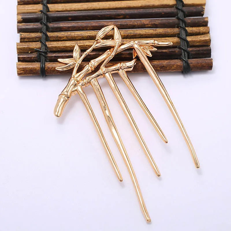 2pcs Brass Casted Comb Bamboo Leaf Branch Hair Combs 5 Teeth High Quality Women Wedding Hair Styling Head Jewelry Accessories