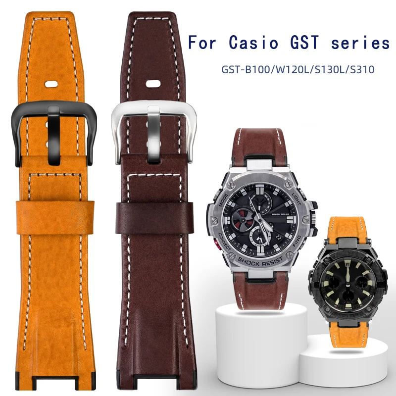 Watch Strap For Casio GST-S100G / S110 / S130L / W100G / W110 / 210B / 400G / 410 /  Wristband 26*14mm Men\'s Leather watchBand