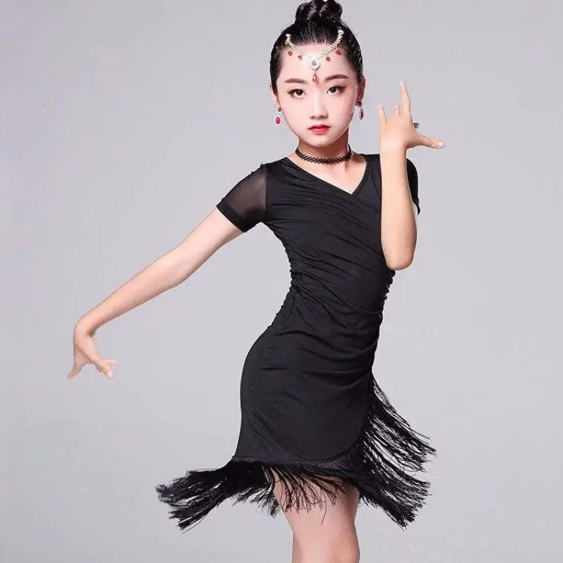 Children Latin Dance Dress 2021 New Swing Dance Dress Fringed Tango Salsa Ballroom Kids Dresses For Girls Costume Competition