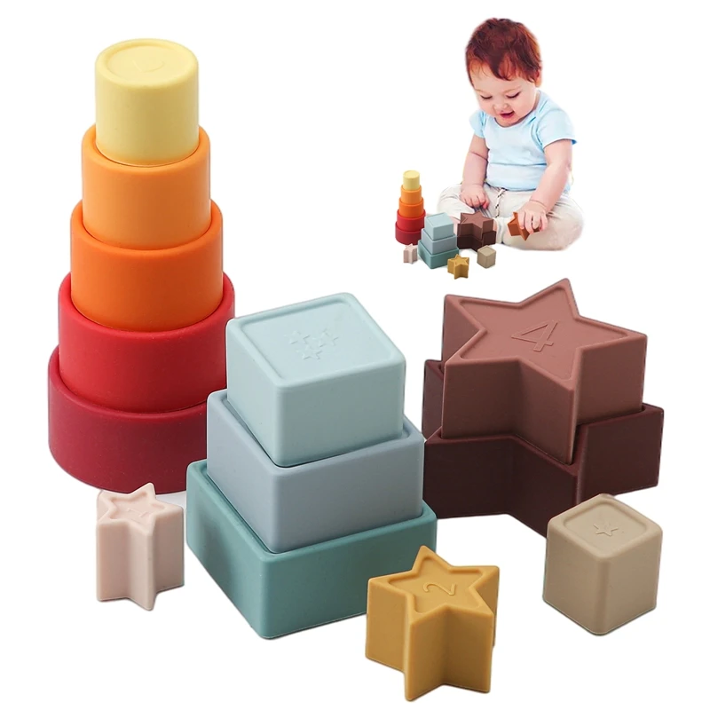 Let's Make Silicone Baby Toys Montessori Soft Building Blocks Silicone Stacking Blocks Children's Toy Puzzles Educational Gift