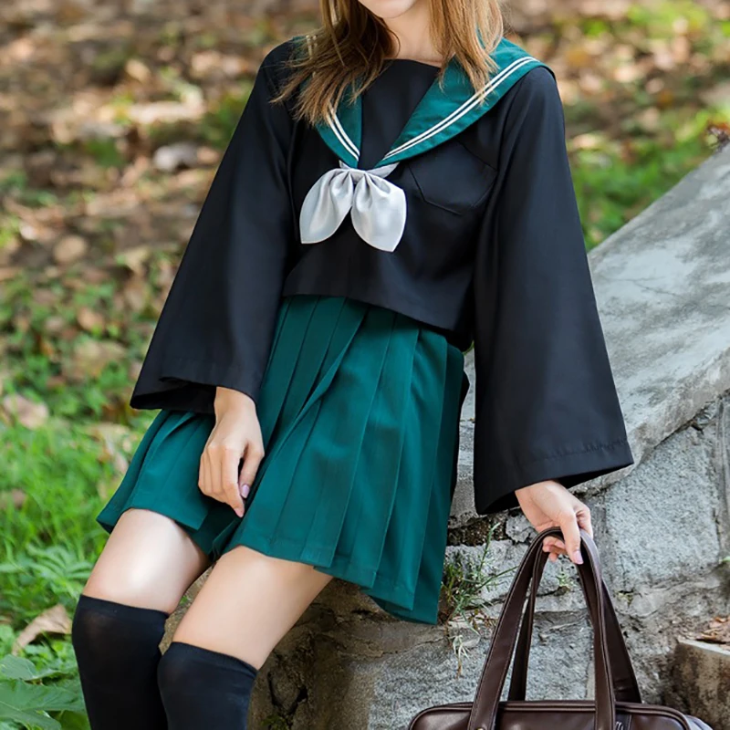 Uniforme d'étudiant JK à manches longues de style preppy, vert foncé imbibé, uniforme de lycée japonais pour filles, printemps, automne