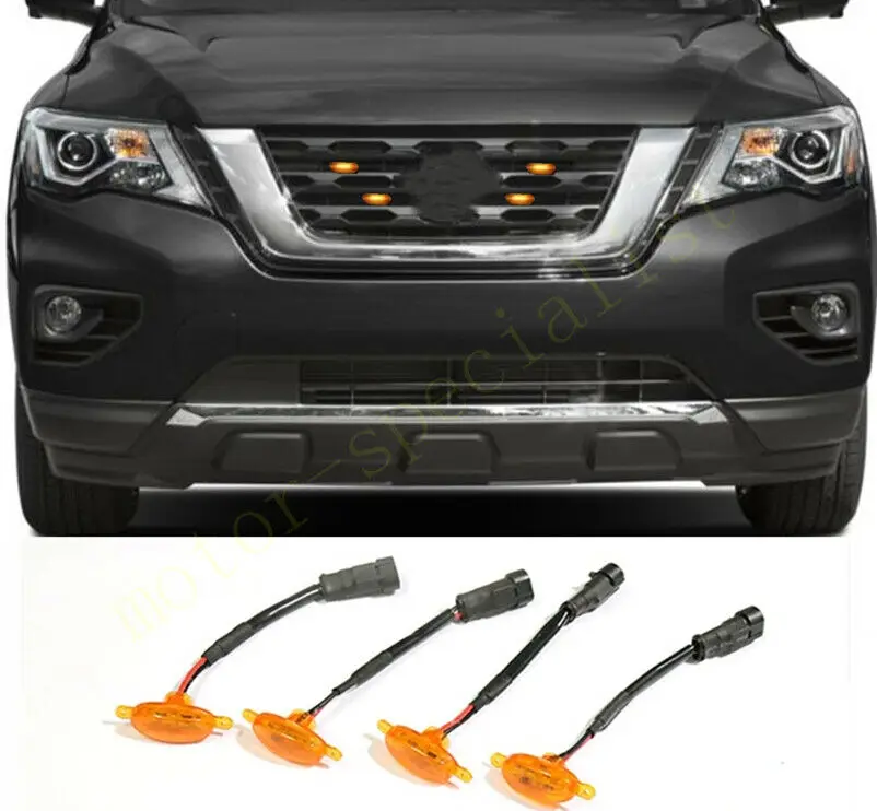 

LED Car Front Grille LED Amber Light Raptor Style Light Kit Decor W/ Wire Speed 4Pcs For Nissan Pathfinder 2017-2021