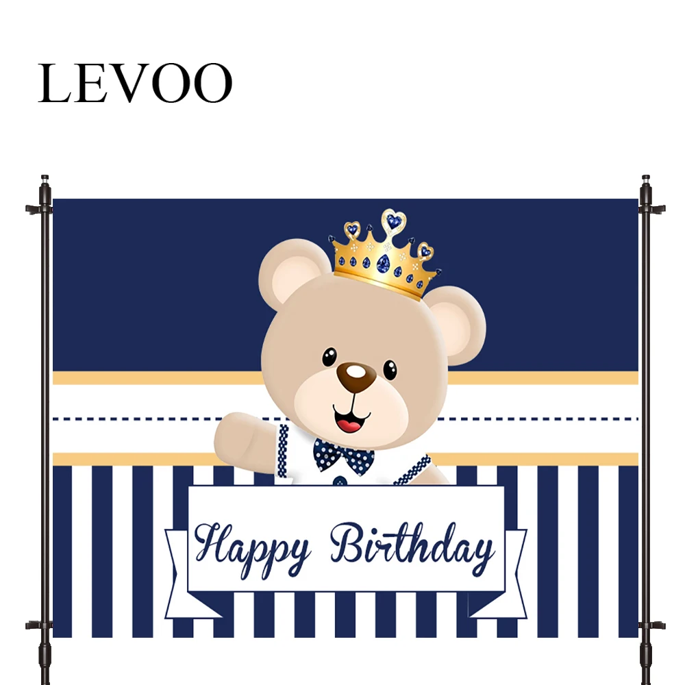 

LEVOO Photographic Background Bear Stripe Birthday Blue Crown Photocall Photobooth Studio Photography Backdrop