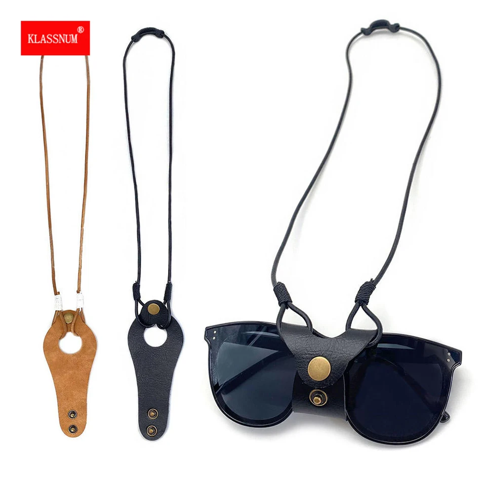 Women Sunglasses Leather Storage Rope Case Eyewear Hanging Neck