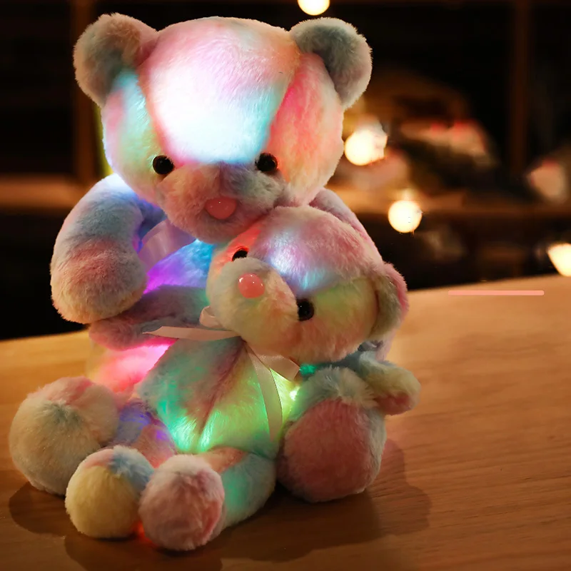 LED Light Bear Plush Toy Electronic Bear Stuffed Animals Soft Doll Glowing Bear Plush Baby Kid Toys Birthday Gift for Children