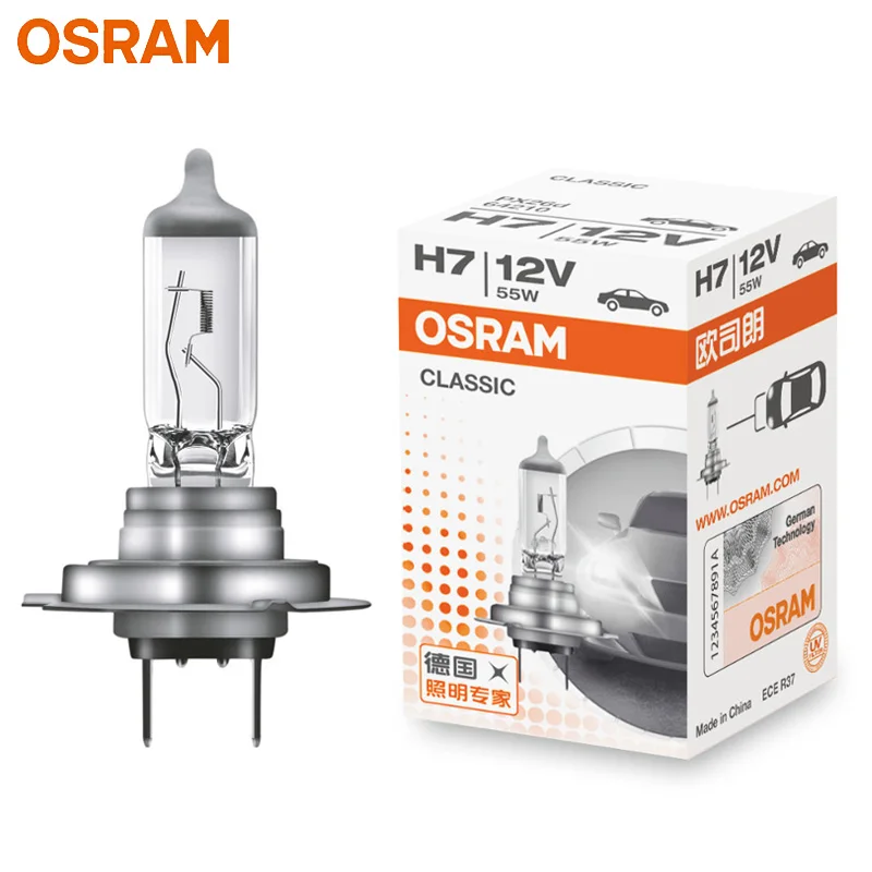 Farol padrão do halogênio do carro do OSRAM-H7, auto bulbo, lâmpada original, qualidade do OEM, 3200K, 12V, 55W, PX26d, 64210, 1Pc