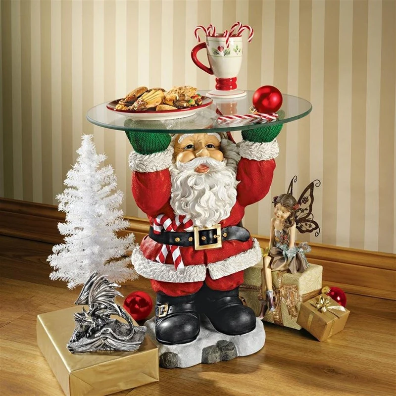 Santa Claus Sculptural Glass Topped Holiday Table Resin Ornament Christmas Home Living Room Decoration Home Craft Holiday Table