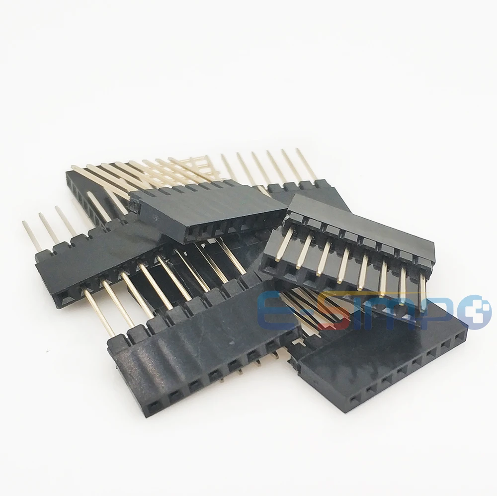 10pcs 2.54mm PC104 Industrial Square Pin Single Row 1X6P/8P/10P/40P Straight PH11mm Pin L12mm Gold PCB Female Header Connector