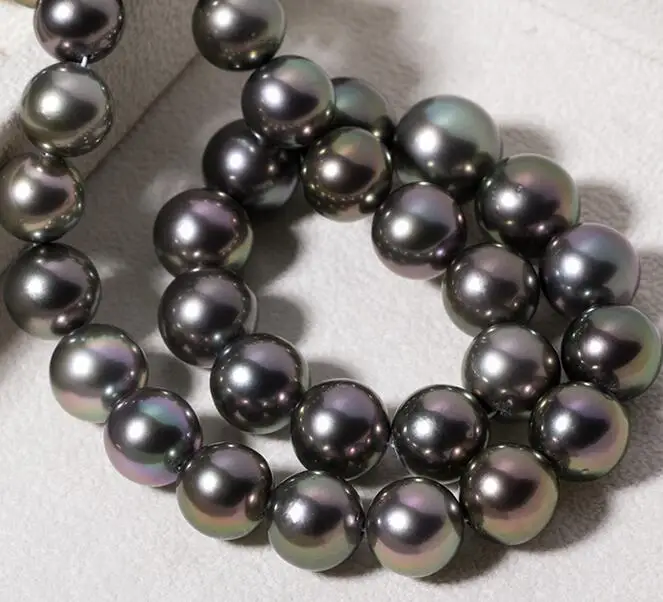 

18"9-10MM NATURAL SOUTH SEA GENUINE BLACK ROUND PEARL NECKLACE 925silver