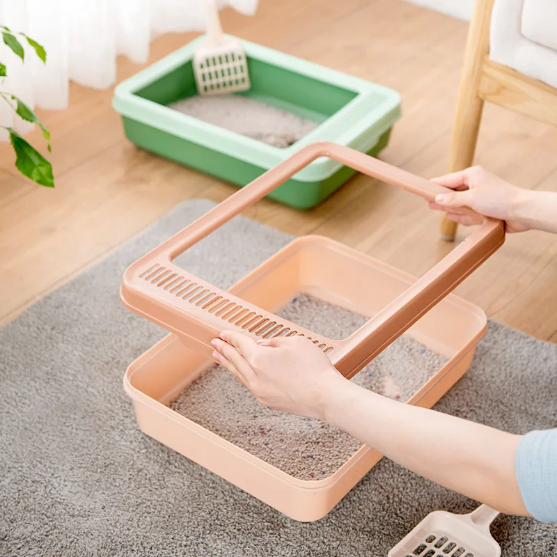 Sandbox cat design Semi-enclosed simple style cat litter box with mesh plastic large tray for kittens indoor Goods for cats