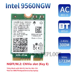 Cartão sem fio de banda dupla, AC 9560, 9560NGW, 9560AC, 1730Mbps, Wi-Fi, Bluetooth 5.0, 2.4G, 5Ghz, 1.73Gbps, 802.11AC, 2x2 NGFF, Key E M.2 CNVio