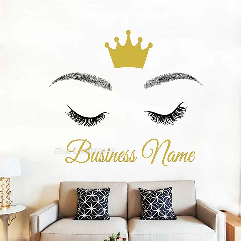 Eyebrows Wall Stickers Make Up Beauty Salon Decor Custom Text Business Name Eyelashes Wall Decal Lashes Brows Store Mural LL2467