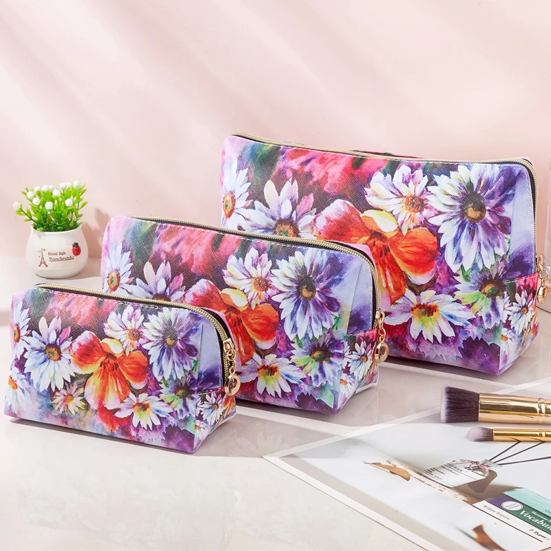 

Women PU Cosmetic Bag Waterproof Flower Printing Toiletry Pouch Travel Organizer Storage Portable Makeup Bag