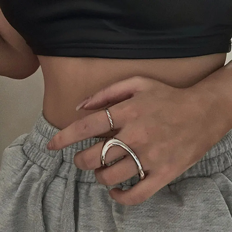 

LIVVY Silver Color Geometric Adjustable Ring Minimalist Fashion Jewelry For Women Party Gifts Jewelry Accessories