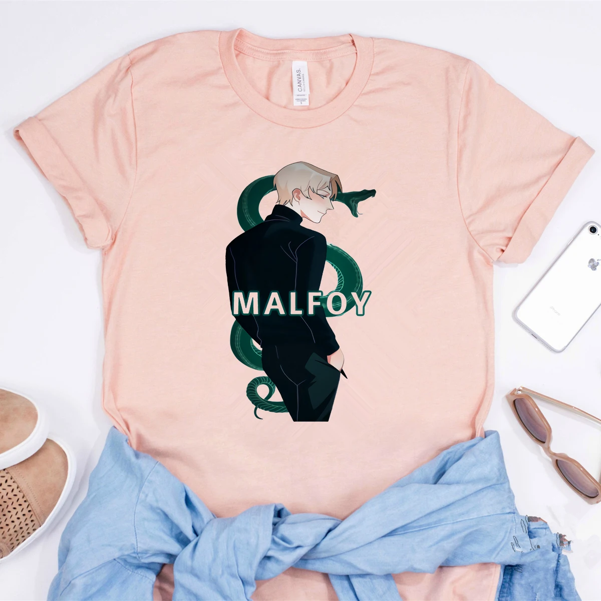 Draco Malfoy T-Shirt Malfoy with Snake Graphic Tee Cool Slytherin Tees Cool Hipster Tops Vintage Potter Merch