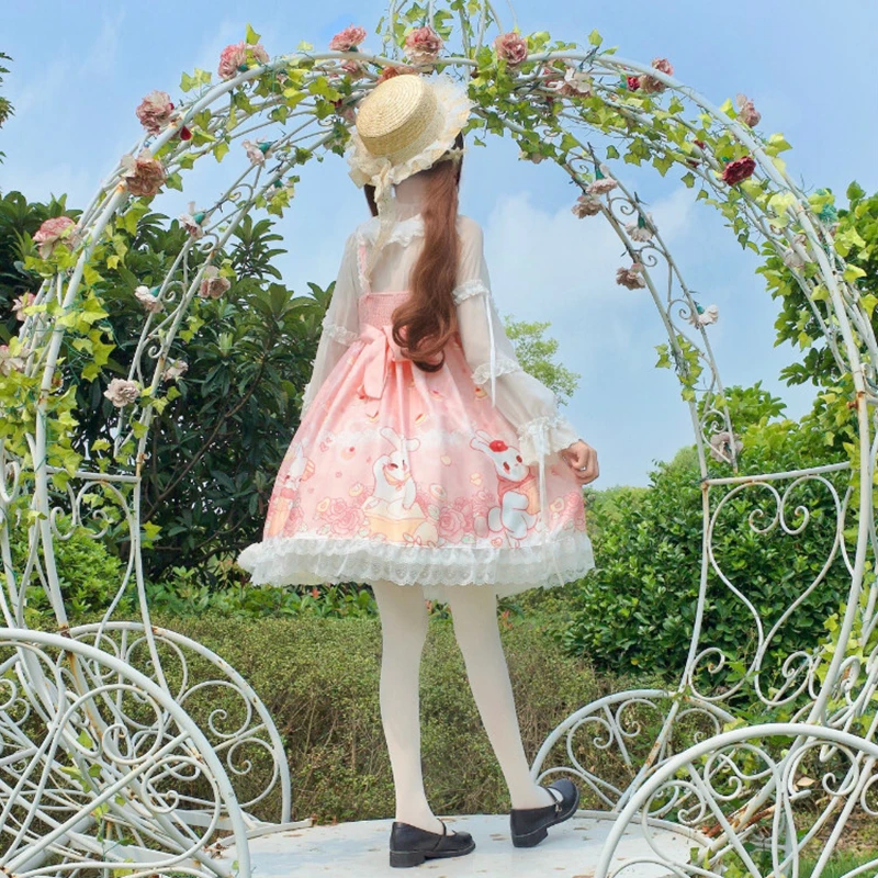 Robe Lolita jsk pour fille, tenue de fête, cosplay, à bretelles, lapin mignon, livraison douce