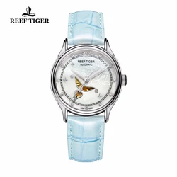 Reef Tiger/RT Fashion White Cupid Dial Womens Automatic Mechanica Watches Miyota Movement Sapphire Glass Waterproof 50M Watch