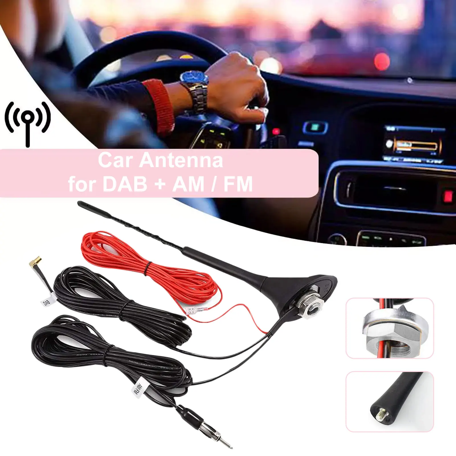 Car Antenna Built-in Amplifier For DAB/AM/FM Car Radio With 5m Extension Cable Car Antenna Radio Walkie Talkie