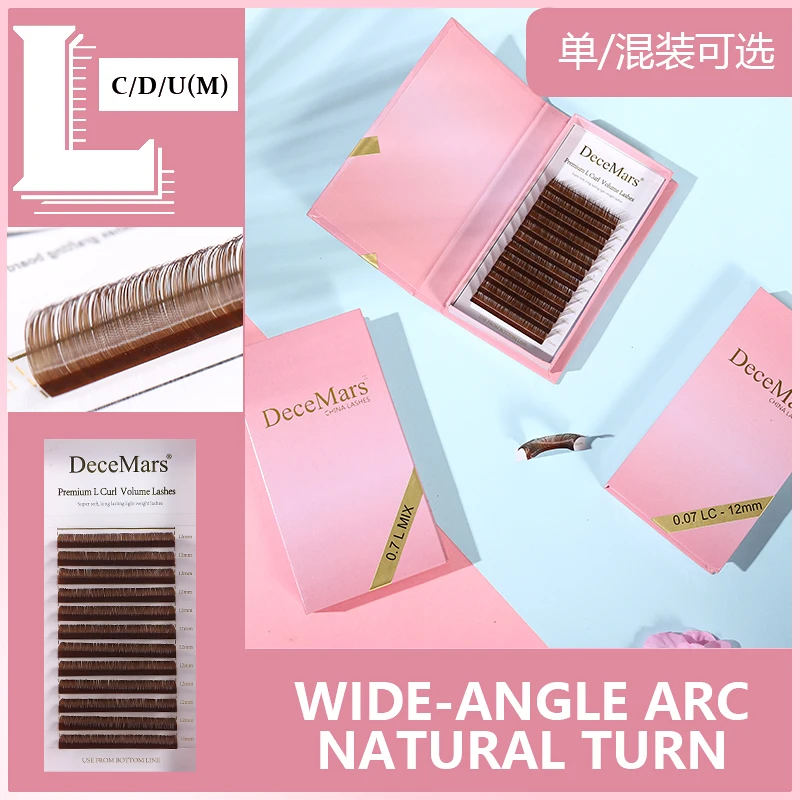 DeceMars L LC LD LU M Brown Color yelash extension PBT Mink Eyelash Extension for Grafting L Shaped lashes 8-15mm