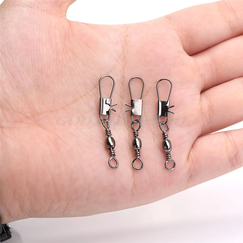50Pcs/Lot 2#4#6#8#10# Swivels Fishing Connector Stainless Snap Pin Rolling Lure Swivel Hook Carabiner Fishing Tackle Accessories