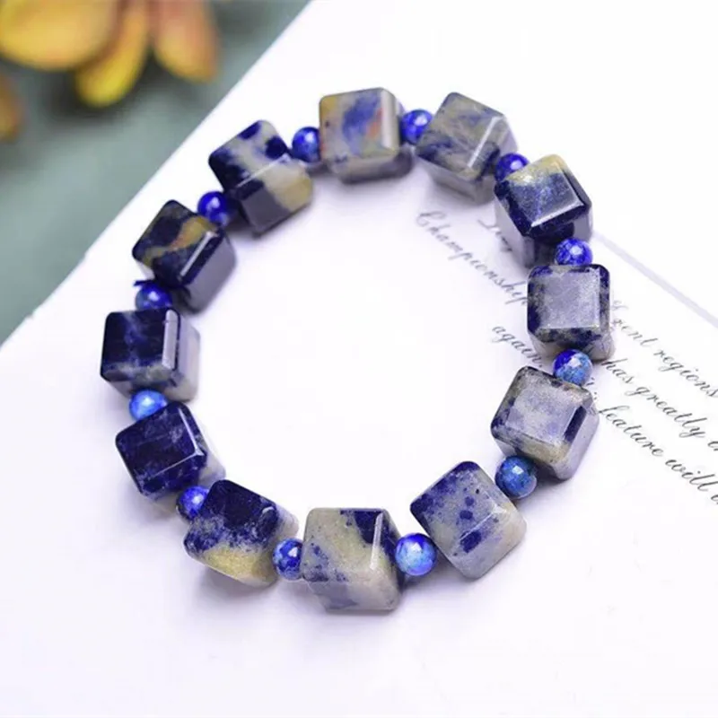 Natural Blue Stone Sodalite cube Bracelet Crystal Quartz Healing Women Men Jewelry Gift