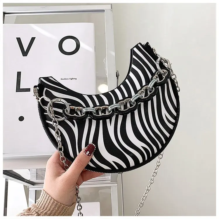 New Creative Women\'s Leopard Chest Bag Shoulder Bag Handbag Purse Women Half Moon Serpentine Zebra Pattern Underarm Bag