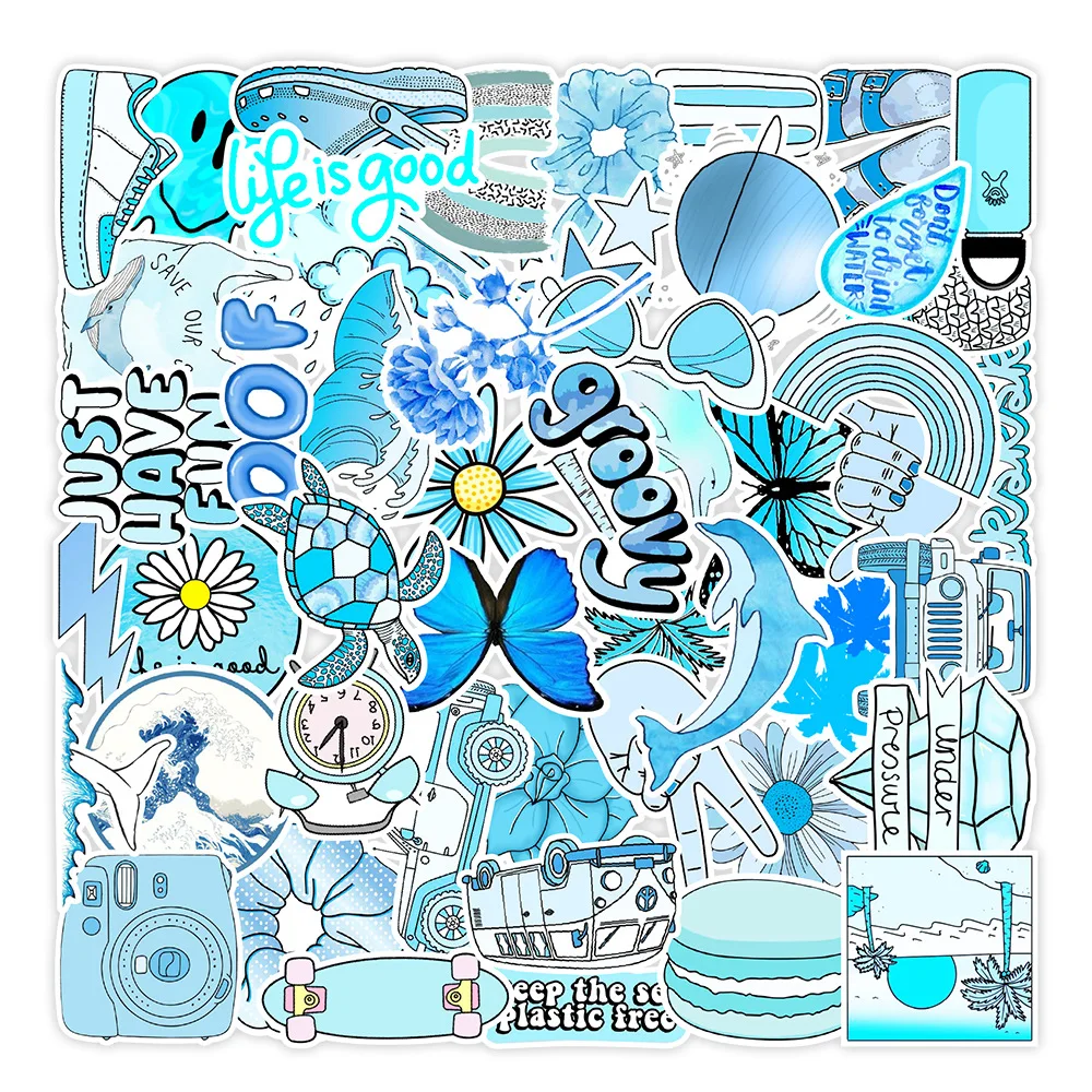 10/30/50PCS Kawaii Blue VSCO Girl Stickers per bottiglie d'acqua adesivi estetici impermeabili per ragazze Laptop bagagli decalcomanie del telefono