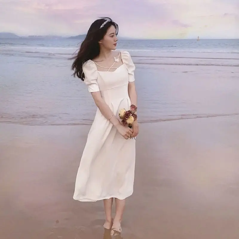 Butterfly Skirt Slim White Puff Sleeve Full Body Dress Woman Dress Vestido De Mujer Femme Robe