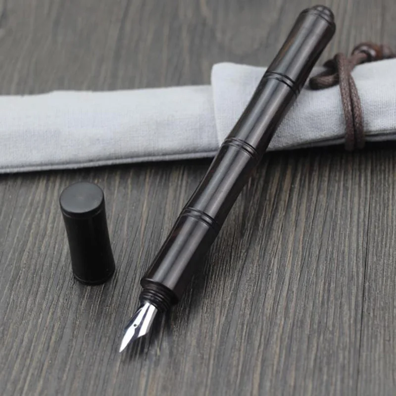 

Luxury Handmade Retro Style Blackwood Bamboo Shaped Fountain Pen Screw Type Pen as Creative Gift for Business and School Office