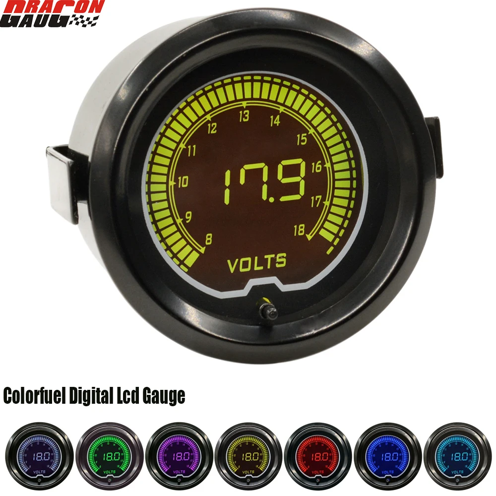 Dragon 52mm Sunglasses Colorfuel Digital Lcd Auto Car Motorcycle 8-18 Volts Gauge Voltage Meter Free Shipping