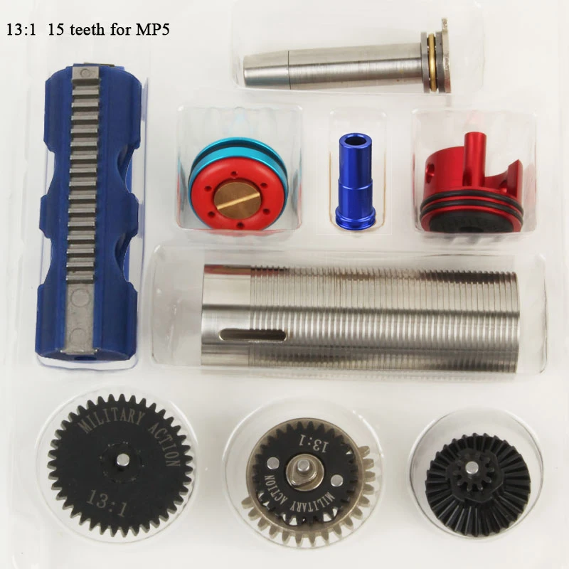 13:1 wysoka skrzynia biegów dysza Tune-Up zestawy 15 zębów Cylinder tłokowy głowica tłokowa wiosna przewodnik dla M4 AK G36 MP5 Ver.2/3 Airsoft AEG